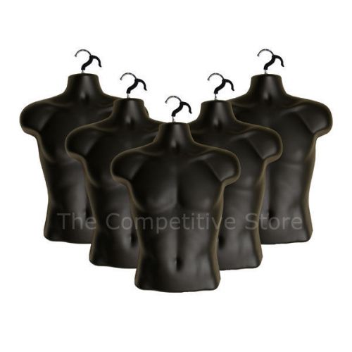 5 male black mannequin torso forms - great display for small and medium t-shirts for sale