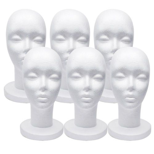 6Pc Fashion Styrofoam Mannequin Wig Hat Cap Tall Display White Head Foams