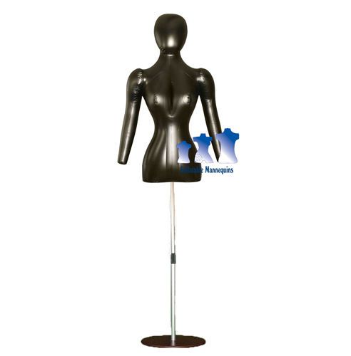 Inflatable female torso w/ head &amp; arms, black and aluminum adjustable stand for sale