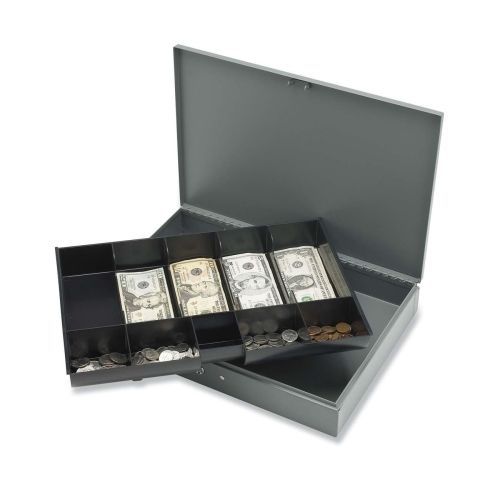 SPR15500 Cash Box,w/ 2 Keys,10 Compartments,15-2/5&#034;x10-1/2&#034;x2-1/4,GY