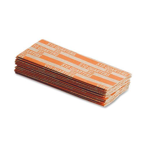 Flat Kraft Paper Coin Wrappers Holds 40 Quarters Orange 1000/Box