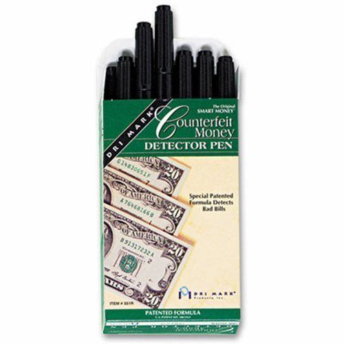 Dri-mark Smart Money U.S. Currency Counterfeit Detector Pen, 12 Pens (DRI351R1)