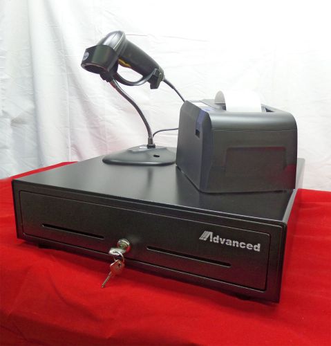 POS Thermal Receipt Printer Cash Drawer Laser Barcode Scanner Hardware Combo