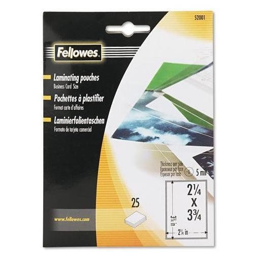 Fellowes glossy pouches - business card, 5 mil, 25 pack - 3.75&#034; width (fel52001) for sale