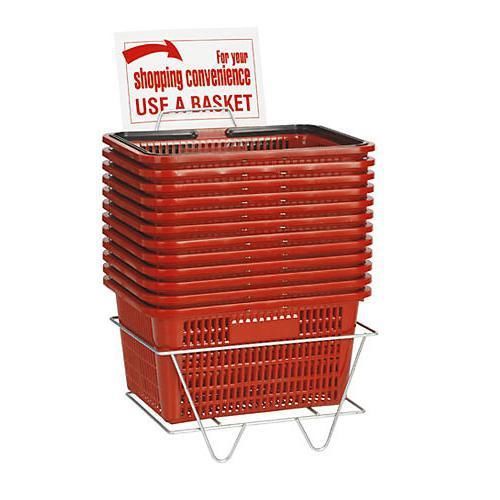 Set of 12 Red Shopping Baskets w/ Display Rack &amp; Sign