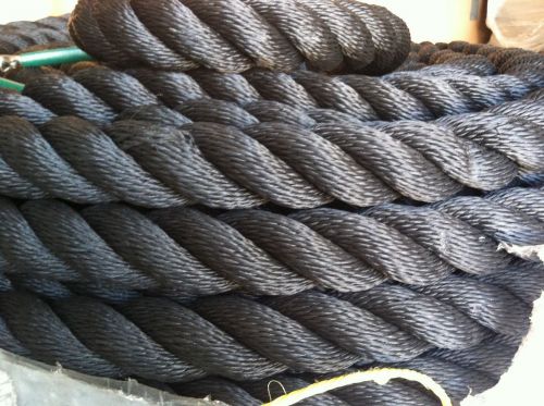 2&#034; diameter fiber rope, cordage, black, military, towing, 1 foot sample lot for sale