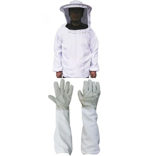 Beekeeping jacket coat veil dress smock+long sleeve gloves protect for beekeeper for sale