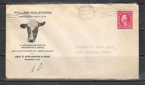 Better 1914 Polled Holsteins, Geo. E Stevenson of Waverly, PA Illustrated Cover