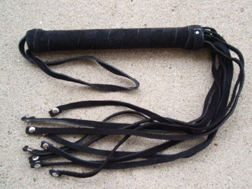 Studded black suede leather lightweight flogger - cat of 9 tails horse trainer for sale