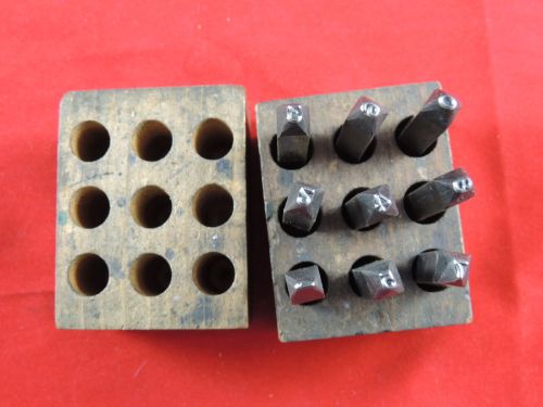 Vintage Millers Falls 1/8&#034; Gothic Steel Punch Stamp Die Set Numbers 0-9 Wood Box
