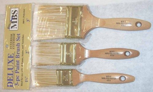 5 MBS 3pc Paint Brush Set Polyester Brushes 1.5, 2, 3 Wood Handle