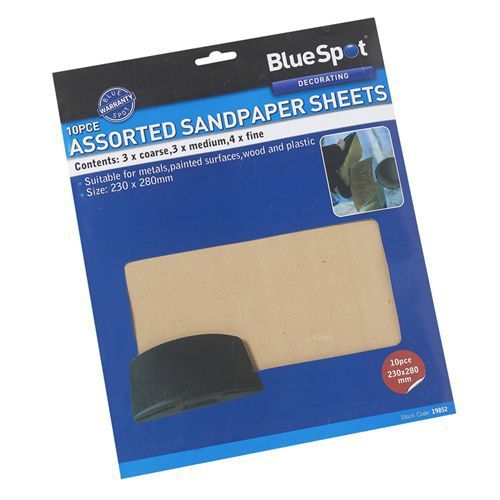 Blue Spot 10Pce Assorted Sandpaper Course Medium &amp; Fine Sanding DIY Hand Tools