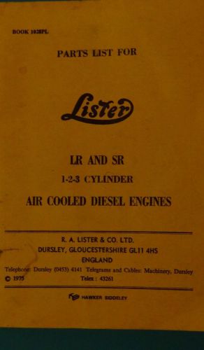Lister LR &amp; SR parts list manual 1975  Air cooled Diesel engine