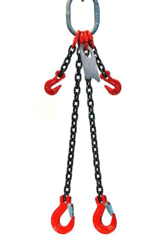 9/32&#034; 6 foot grade 80 dosa double leg lifting chain sling - sling hook adjuster for sale
