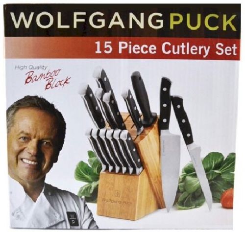 Wolfgang Puck 15pc Cutlery Restaurant Knife Set w/ Wooden Block WC15CUT12†