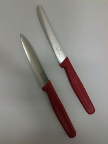 2 pc. Victorinox 40504 - 40502 - 4&#034; Serrated And Paring Steak Knife RED