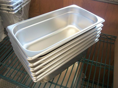 (6)  third size -  4&#034; deep stainless steamtable pans new anti jam for sale