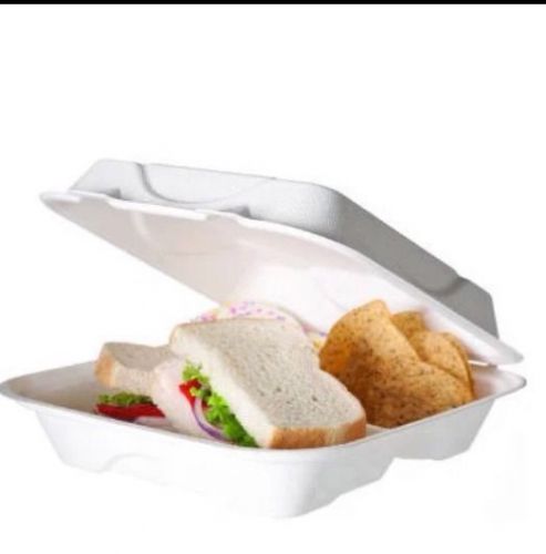 50 Foam Hinged Carryout Container with 3 Compartment in White, Food Containers
