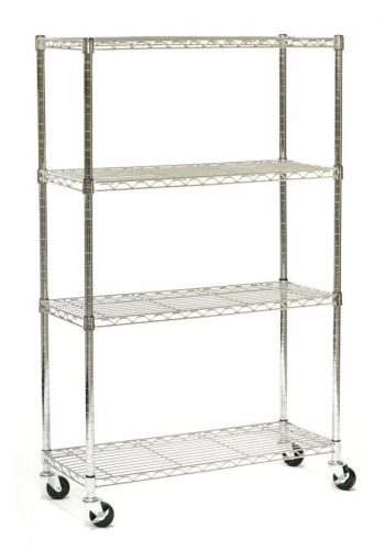4-Shelf Metal Shelving Unit Adjustable Shelves Storage Rack on Rolling Casters