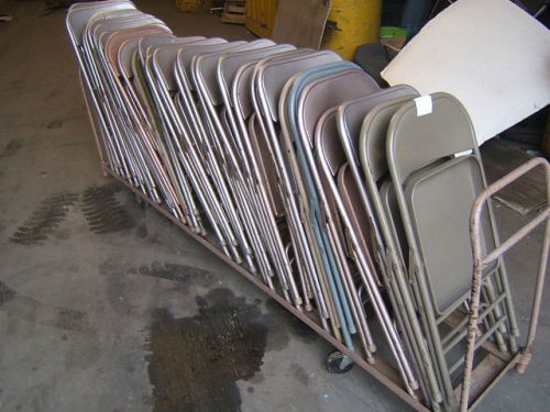 Lot of 38 steel metal folding chairs with rolling cart dolly for sale