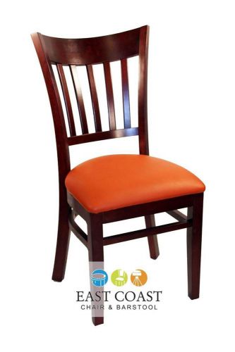 New gladiator mahogany vertical back wooden restaurant chair with orange seat for sale