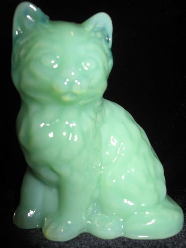 Jadeite Green Milk glass Cat / Kitten paperweight kitty art jadite jade figurine