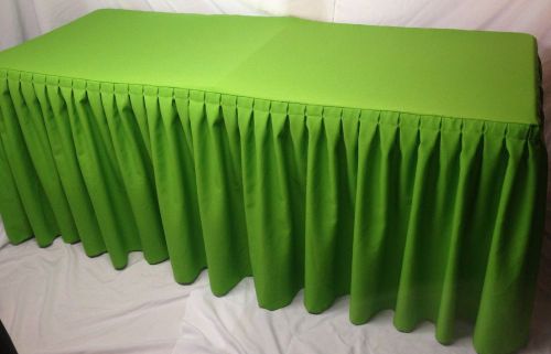 8&#039; Fitted Polyester Double Pleated Table Skirting Cover w/Top Topper Apple Green