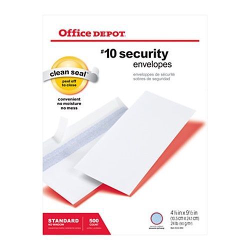 Office depot brand clean seal #10 security envelopes - qty 500 - 4-1/8&#034; x 9-1/2&#034; for sale