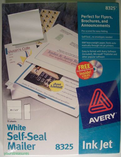 AVERY 8325 WHITE SELF-SEAL MAILER 75 SHEETS 8 1/2 x 11 NEW WITH FREE SOFTWARE