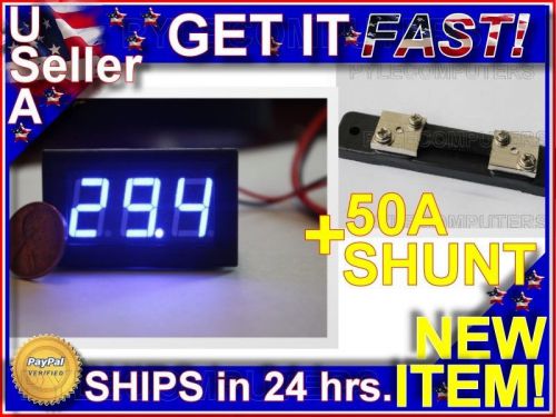 ~ new blue 50a dc digital led display panel amp / ammeter monitor meter + shunt~ for sale