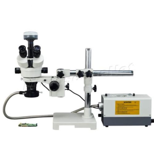 Zoom Stereo Boom Stand Ring Fiber Optic Light Microscope 2X-90X+9.0MP USB Camera