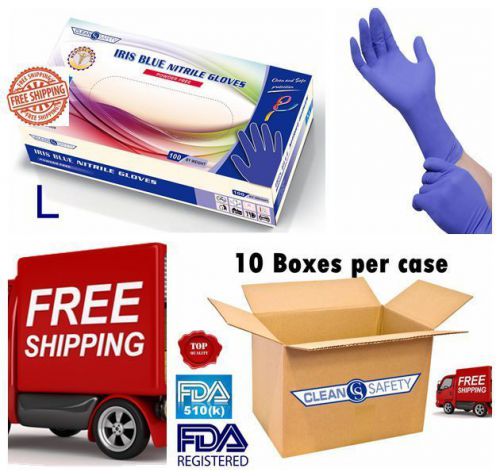 Iris Blue Nitrile Powder Free Medical Exam Disposable Gloves (10 Boxes/Case) - L