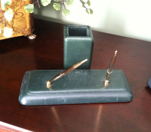 Stuart Kern Green Leather Pen &amp; Pencil Holder Desk Accessories