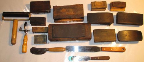 Vintage Letterpress Wood Handle Planes New Ink Roller Type Brushes Pad Counter