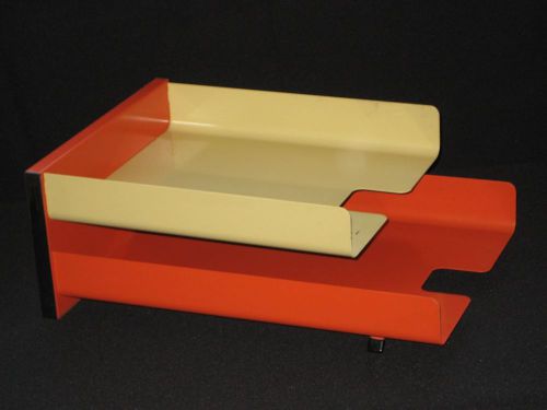 Vtg mid century mosler harbor desk basket paper file tray metal 2 tier for sale