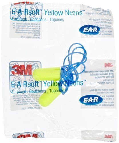 3M E-A-Rsoft Neons Tapered Foam and PVC Corded Earplug  Yellow (Pack of 200)