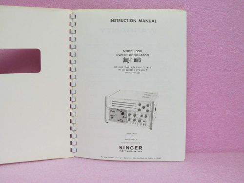 Singer Manual 650 Series Sweep Oscillator Plug-ins Instr. Man. w/Schem. #75830