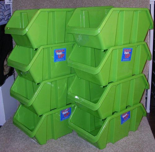 2061-2/ large 8 green storage bin dabble side opening plastic stackable stack up