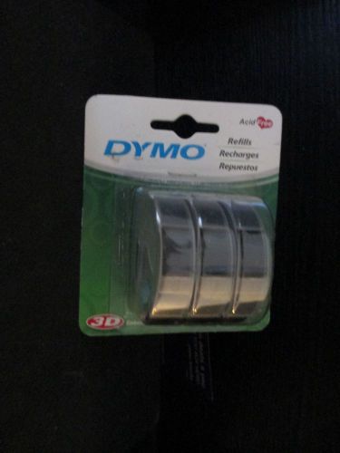 3PK (3-Rolls) Dymo Glossy BLACK 3/8&#034; (9mm) Embossing Label Maker 3D Refill Tapes
