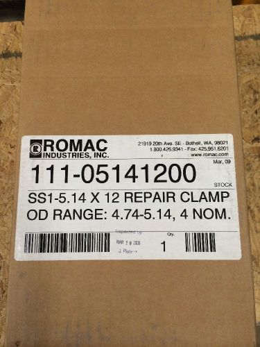 New Romac Repair Clamp 111-05141200, SS1-5.14 X 12 Clamp, OD Range 4.74-5.14,