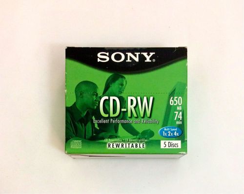 SONY CD-R/RW 650 MB 74 MIN 5 DISCS ~ 1X 2X 4X SPEED ~ NEW + SEALED
