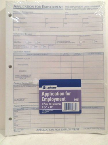 Adams 9661 4 Pads of 50 Forms Applications for Employment 200 Total
