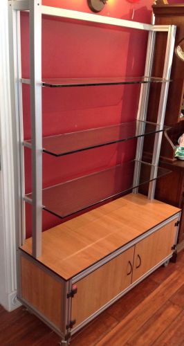 Retail Display Unit, Glass Shelves With Storage on Wheels, Very Well Built