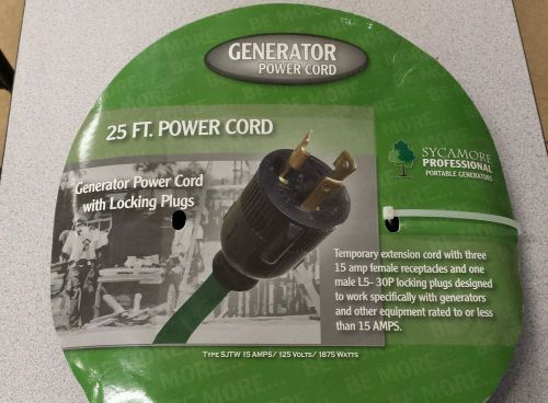 Generator power cord 25ft male l5-30p locking plug to 3 15 amp female for sale