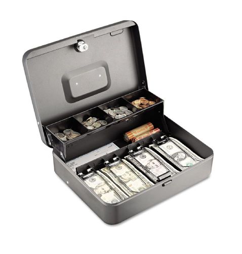 Steel master tiered cash box with bill weights 12 in cam key lock charcoal new for sale