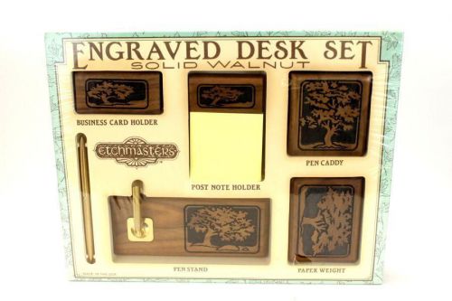 NEW IN BOX etchmasters SOLID WALNUT ENGRAVED DESK SET office business supplies