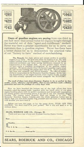 Oct. 1911 Sears Roebuck Co. Chicago Economy Engine ad with 1911 Prices