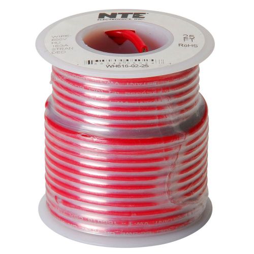 NTE WH616-02-25 Stranded 16 AWG Hook-Up Wire Red 25 Ft.
