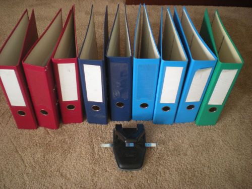 Lot of 9 used bindertek 2-ring binders with new ring mechanisms &amp; 2-hole punch for sale