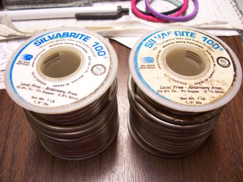 Silvabrite 100 lead free solid core solder[ 2] 1 lb. rolls nr! for sale